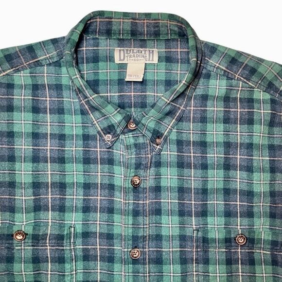 Duluth Trading Company Free Swingin’ Plaid Flannel in Green/Grey Men’s 3XLT - Picture 1 of 6